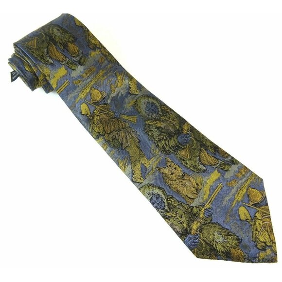 Arctic Hunters Silk Tie Woven Scenic Necktie Made in Italy Blue Gold - Picture 1 of 3